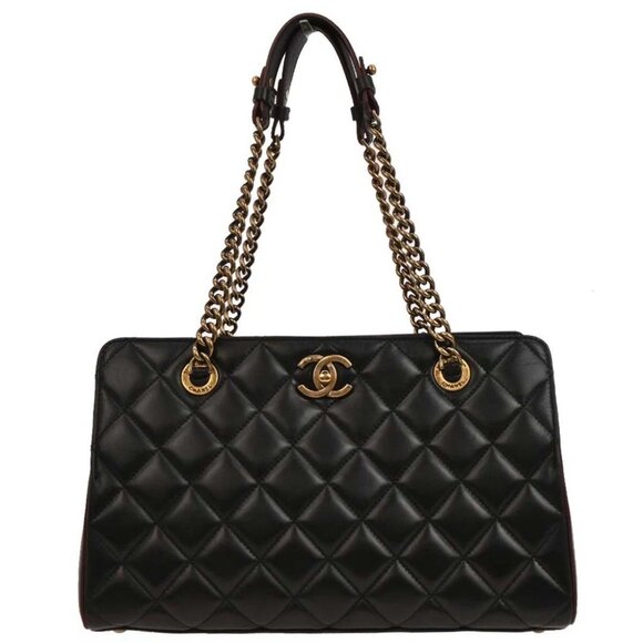 Chanel Black Lambskin Tote Chain Handbag 153994 - Picture 1 of 10